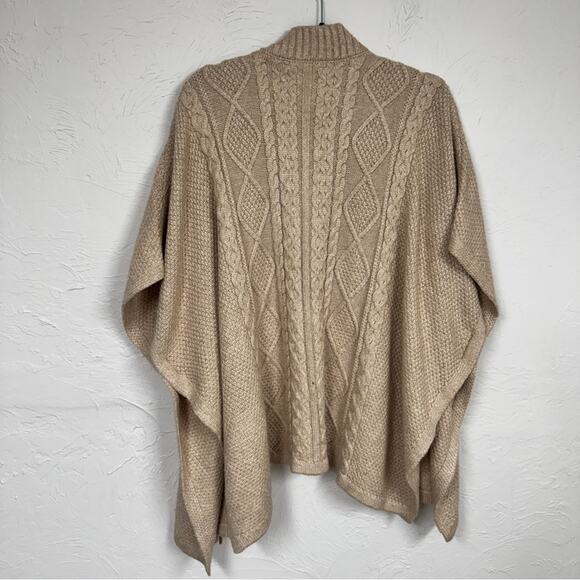 Cupcakes & Cashmere Tan Cable Knit Zip Short Sleeve Cardigan Sweater Womens M - Picture 2 of 6